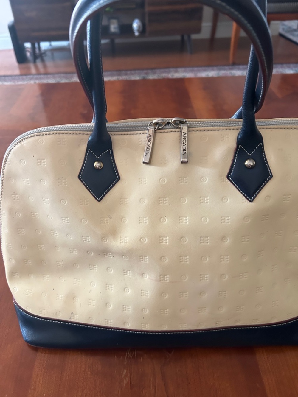 Arcadia Cream Satchel with Black Trim and Handles